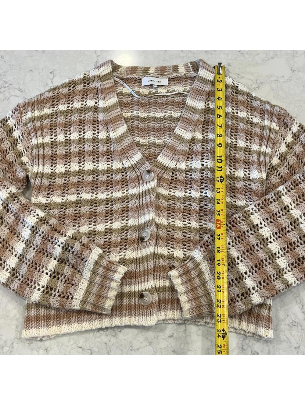 Anthropologie John & Jenn Juliana Striped Cable Knit Cardigan Medium Neutral - Picture 2 of 7